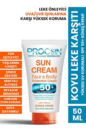 Procsin Koyu Leke Karşıtı Spf+50 Yüksek Uv Korumalı Güneş Kremi 50 ML