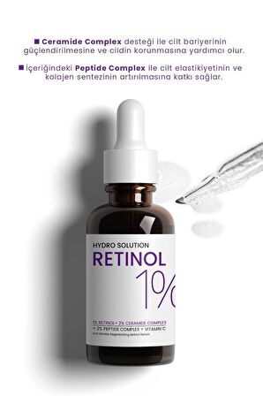 Hydro Solution %1 Retinol + Ceramide Yoğun Kırışıklık Karşıtı + Yenileyici Serum 30ML x3