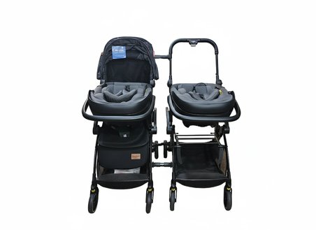 Baby2go Tulipa Cabin Otomatik Katlanan İkiz Travel Bebek Arabası / Siyah