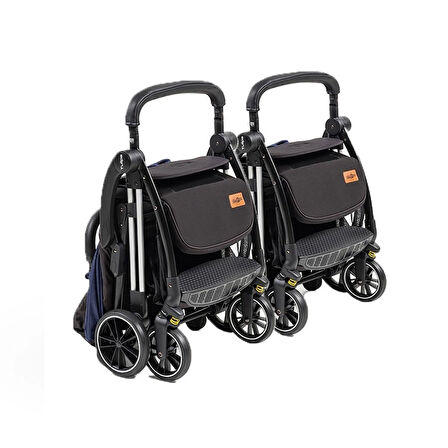 Baby2go Tulipa Cabin Otomatik Katlanan İkiz Travel Bebek Arabası / Siyah Mavi