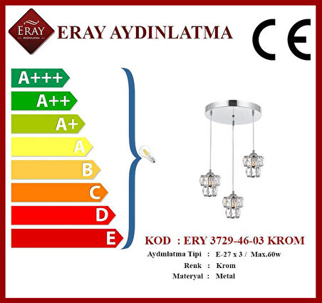 Eray Aydınlatma ERY 3729-46-03 Krom İki Katlı 3 lü Avize