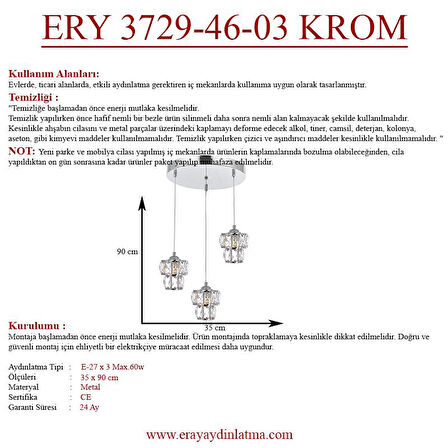 Eray Aydınlatma ERY 3729-46-03 Krom İki Katlı 3 lü Avize