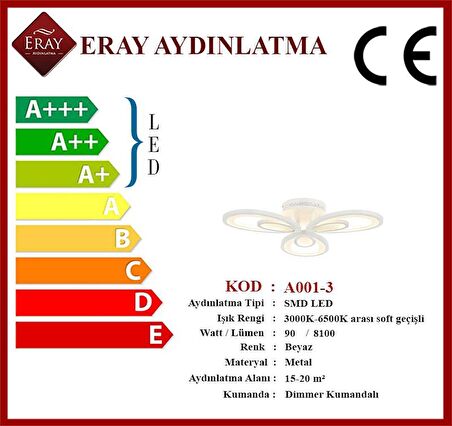 Eray Aydınlatma A001-3 Dimmer Kumandalı Led Avize