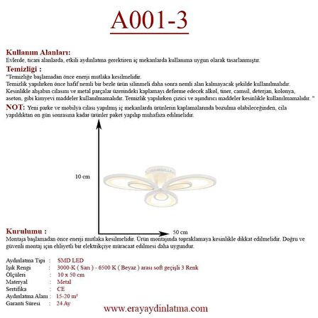 Eray Aydınlatma A001-3 Dimmer Kumandalı Led Avize