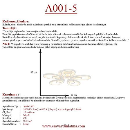 Eray Aydınlatma A001-5 Dimmer Kumandalı Led Avize