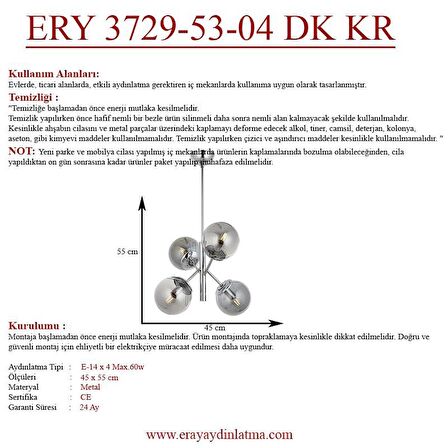 Topaç 4 lü Dikey Krom Avize