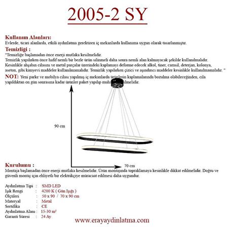 2005-2 Siyah Elips Led Avize