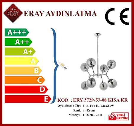 Topaç 8 li Kısa Kol Krom Avize