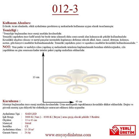 Eray Aydınlatma 012-3 Dimmer Kumandalı Led Avize