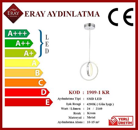 1909-1 Krom Tekli Led Avize