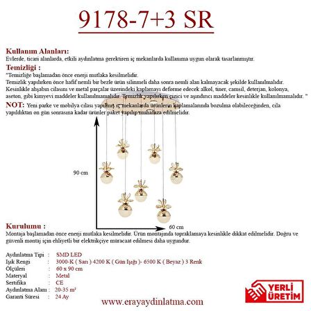 9178-7+3R Sarı Powerled 7 li Avize