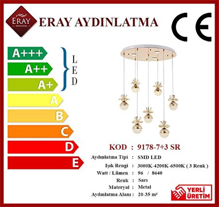 9178-7+3R Sarı Powerled 7 li Avize