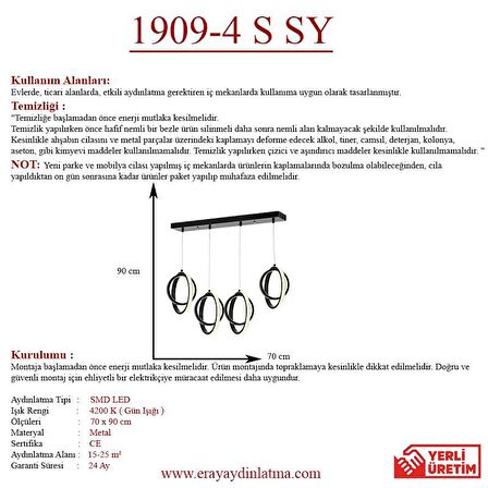 1909-4 Siyah Sıralı 4 lü Led Avize