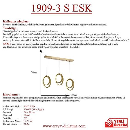 1909-3 Eskitme Sıralı 3 lü Led Avize