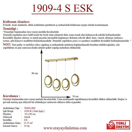 1909-4 Eskitme Sıralı 4 lü Led Avize