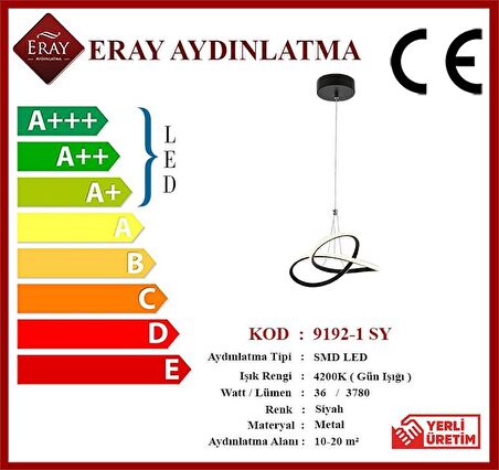 9192-1 Siyah Tekli Led Avize