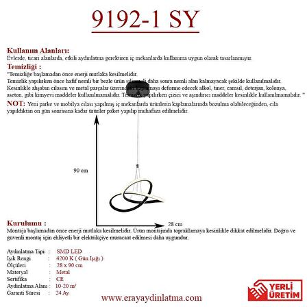 9192-1 Siyah Tekli Led Avize