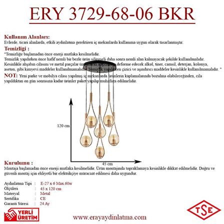 ERY 3729-68-06 Bakır Renk Modern Avize