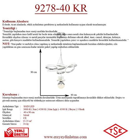 9278-40 Led Krom Avize