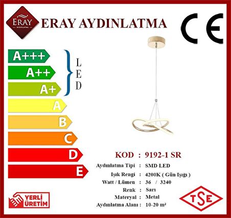 9192-1 Sarı Tekli Led Avize