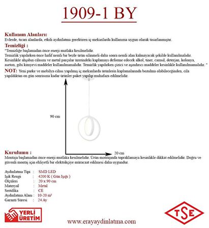 1909-1 Beyaz Tekli Led Avize