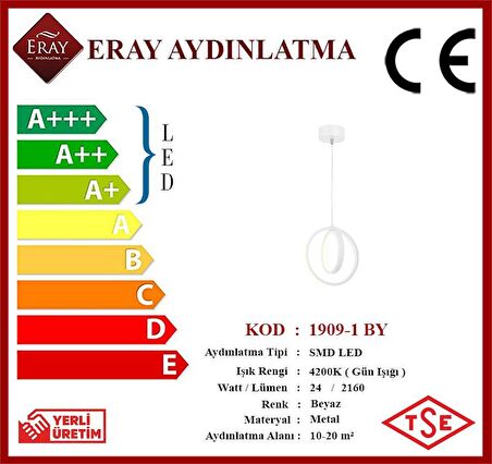 1909-1 Beyaz Tekli Led Avize