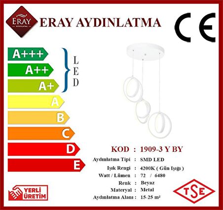 1909-3 Beyaz 3 lü Led Avize