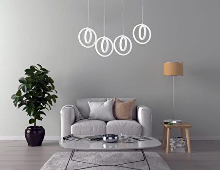1909-4 Beyaz 4 lü Sıralı Led Avize