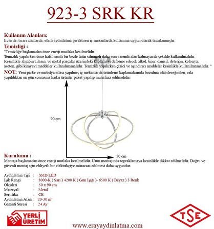 923-3 Krom Sarkıt Led Avize