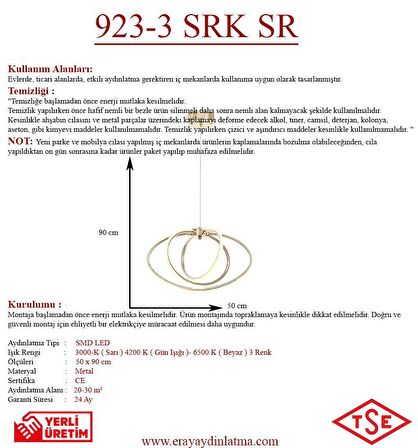 923-3 Sarı Sarkıt Led Avize