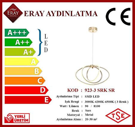 923-3 Sarı Sarkıt Led Avize