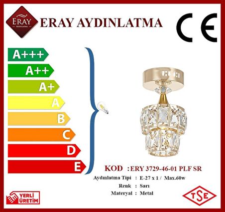 Eray Aydınlatma ERY 3729-47-01 Plofonyer Sarı Tekli Avize