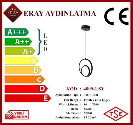 4009-1 Siyah Tekli Led Avize