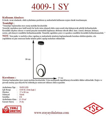 4009-1 Siyah Tekli Led Avize