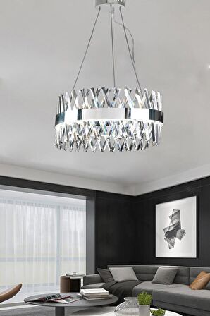 8010-60 Krom 60 lık Ledli Kristal Avize