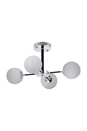 Topaç 4 lü Opal Camlı Krom Avize