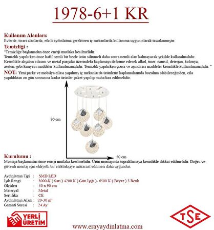 Eray Aydınlatma 1978-6+1 7li Krom Sarkıt Led Avize