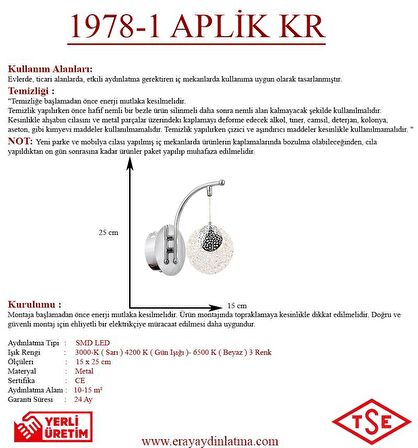 Eray Aydınlatma 1978-1 Aplik Krom