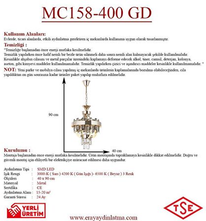 MC158-400 Sarı Ledli Kristal Avize