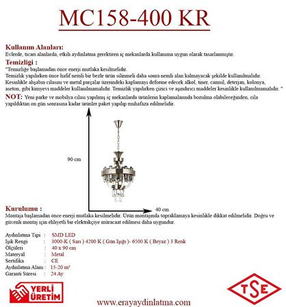 MC158-400 Krom Ledli Kristal Avize