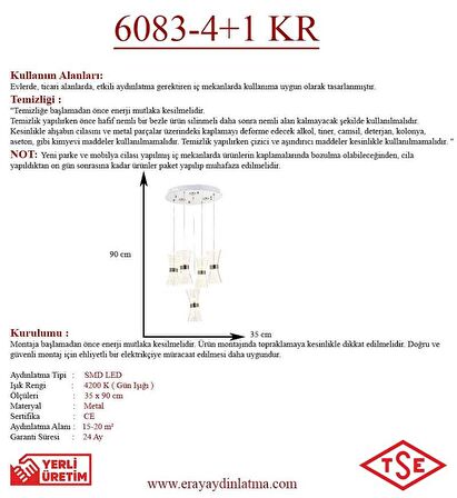 6083-5 5li Krom Sarkıt Led Avize