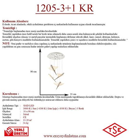 1205-3+1 4lü Krom Sarkıt Led Avize