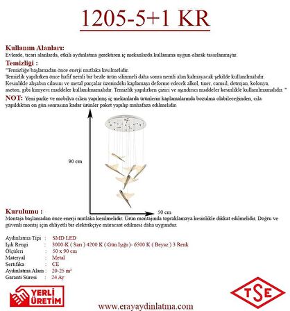 1205-5+1 6 Li Krom Led Avize