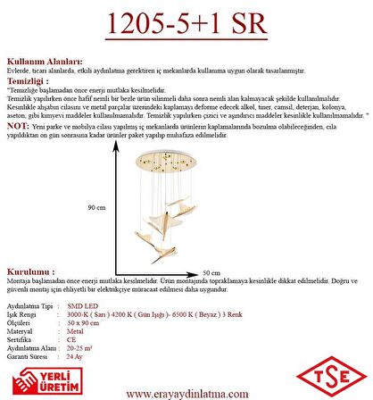 1205-5+1 6 Li Sarı Led Avize