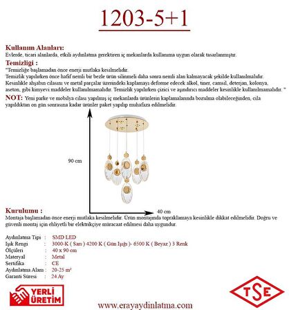1203-5+1 6 Li Sarı Led Avize