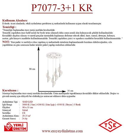 P7077-3+1 4lü Krom Sarkıt Led Avize