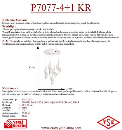 P7077-4+1 5li Krom Sarkıt Led Avize