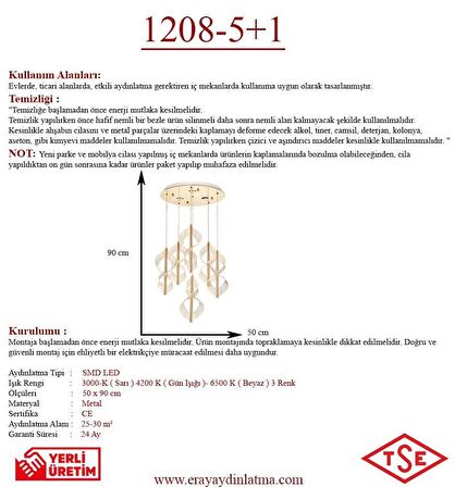 1208-5+1 6 Li Sarı Led Avize