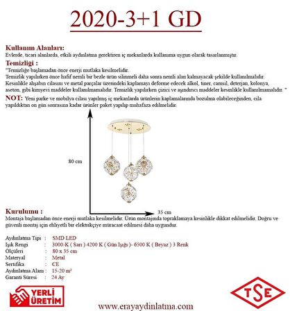 2020-3+1 4lü Sarkıt Led Avize