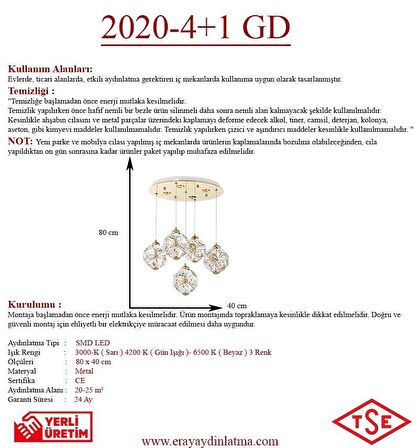 2020-4+1 5li Sarkıt Led Avize